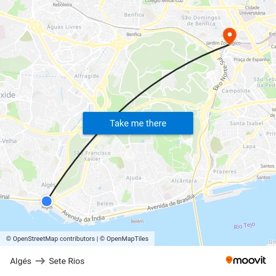 Algés to Sete Rios map