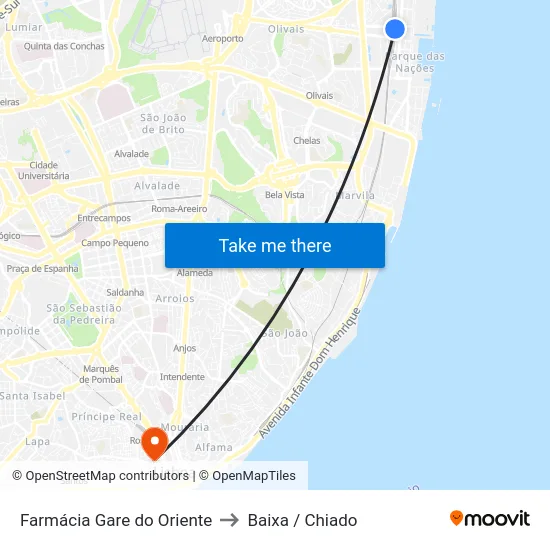 Farmácia Gare do Oriente to Baixa / Chiado map