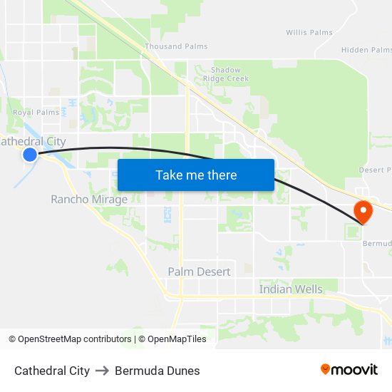 Cathedral City to Bermuda Dunes map