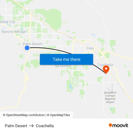 Palm Desert to Coachella map