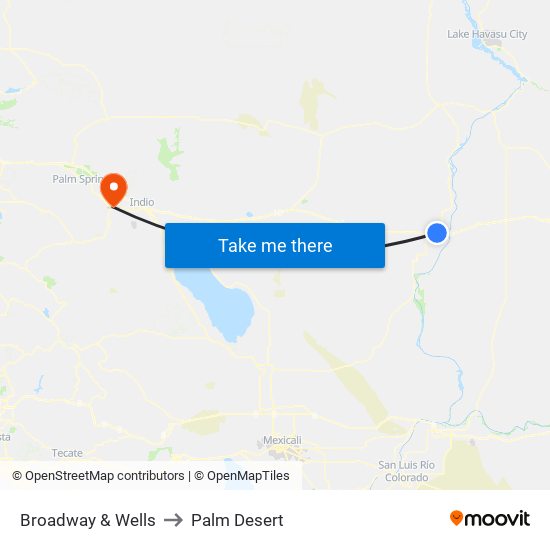 Broadway & Wells to Palm Desert map