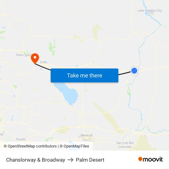 Chanslorway & Broadway to Palm Desert map