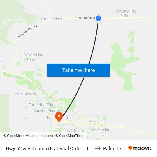 Hwy 62 & Petersen (Fraternal Order Of Eagles) to Palm Desert map