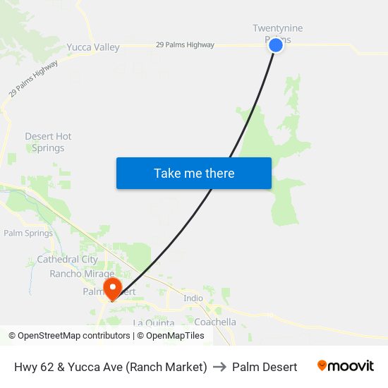 Hwy 62 & Yucca Ave (Ranch Market) to Palm Desert map