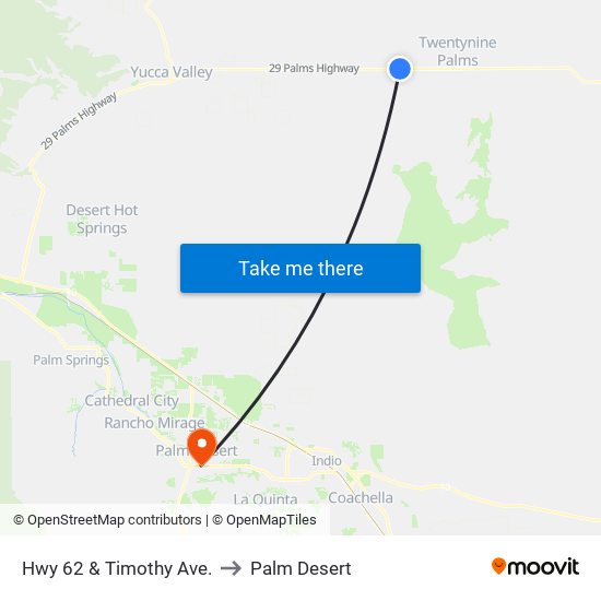 Hwy 62 & Timothy Ave. to Palm Desert map