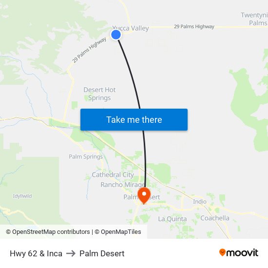 Hwy 62 & Inca to Palm Desert map