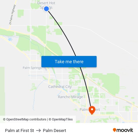 Palm at First St to Palm Desert map