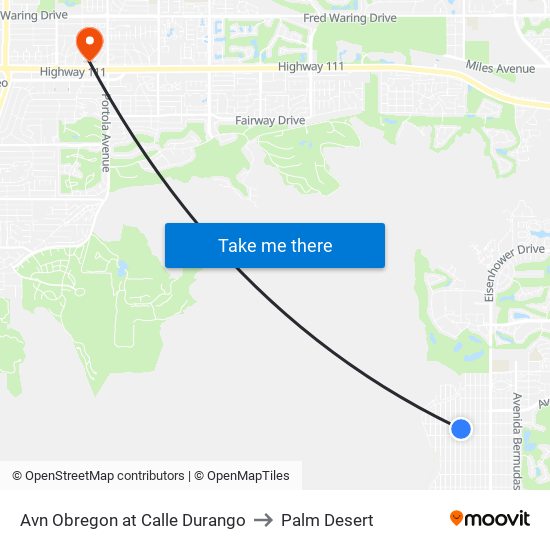 Avn Obregon at Calle Durango to Palm Desert map