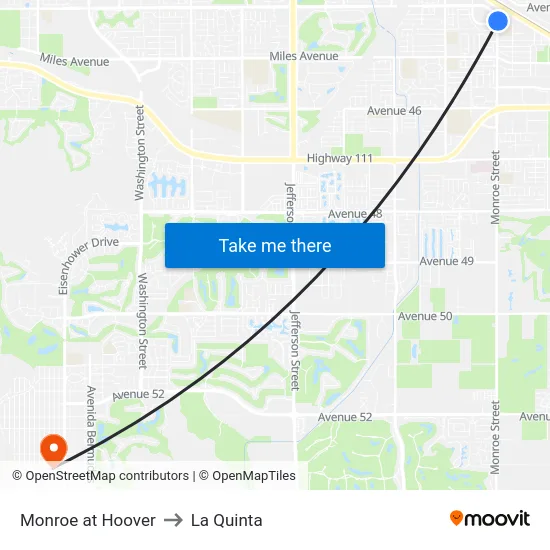Monroe at Hoover to La Quinta map