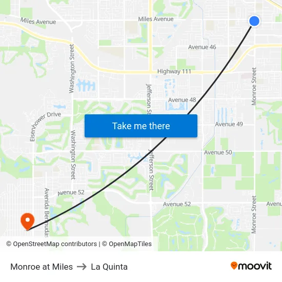 Monroe at Miles to La Quinta map