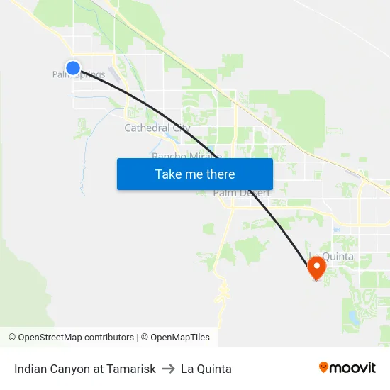Indian Canyon at Tamarisk to La Quinta map