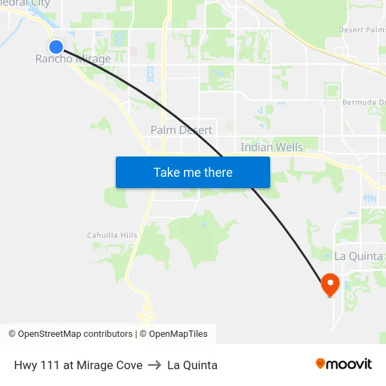 Hwy 111 at Mirage Cove to La Quinta map