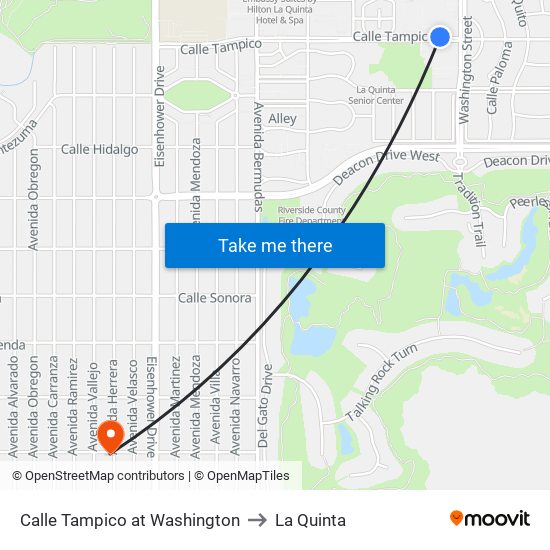 Calle Tampico at Washington to La Quinta map