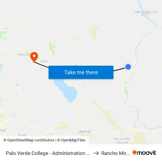 Palo Verde College - Administration Building to Rancho Mirage map