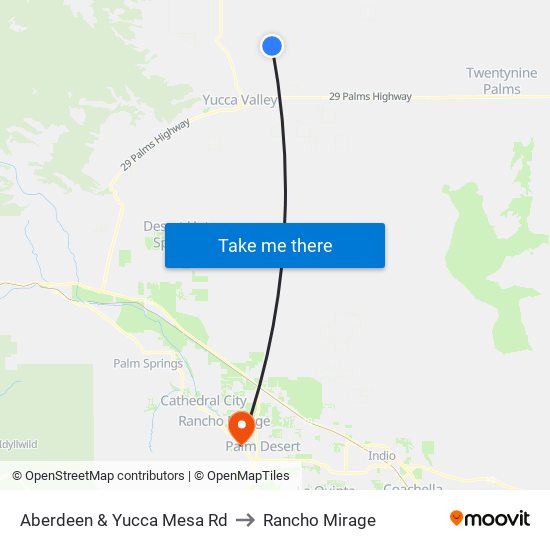 Aberdeen & Yucca Mesa Rd to Rancho Mirage map