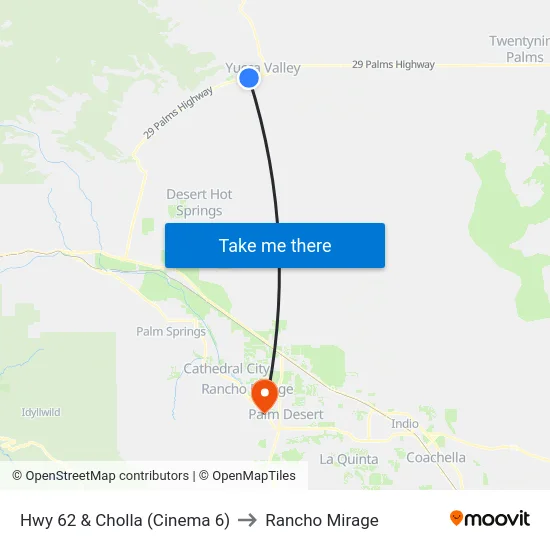 Hwy 62 & Cholla (Cinema 6) to Rancho Mirage map