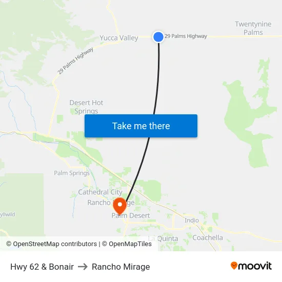 Hwy 62 & Bonair to Rancho Mirage map