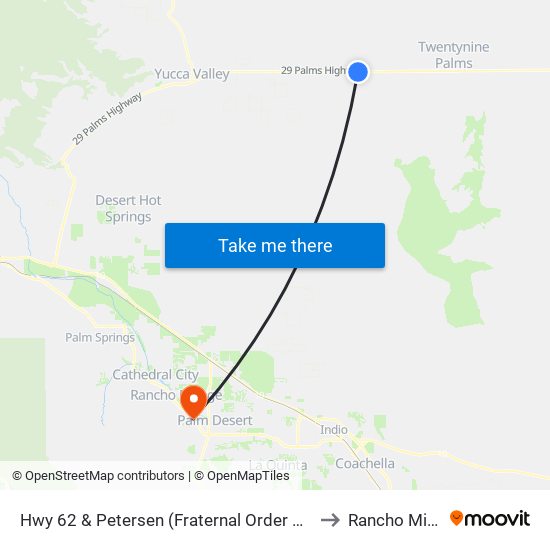 Hwy 62 & Petersen (Fraternal Order Of Eagles) to Rancho Mirage map