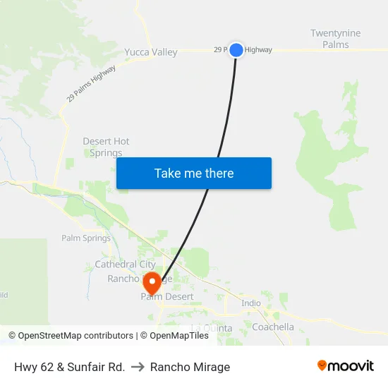 Hwy 62 & Sunfair Rd. to Rancho Mirage map