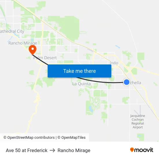 Ave 50 at Frederick to Rancho Mirage map