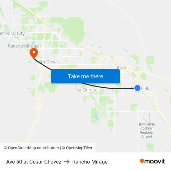 Ave 50 at Cesar Chavez to Rancho Mirage map