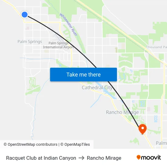 Racquet Club at Indian Canyon to Rancho Mirage map