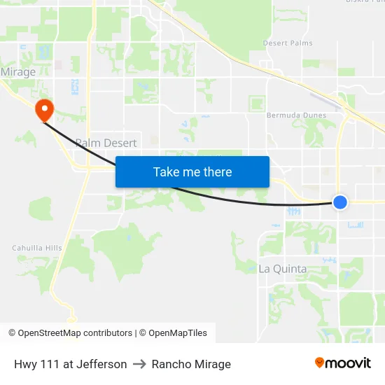 Hwy 111 at Jefferson to Rancho Mirage map