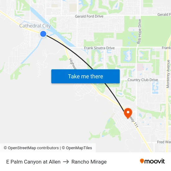 E Palm Canyon at Allen to Rancho Mirage map