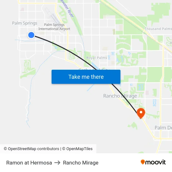 Ramon at Hermosa to Rancho Mirage map
