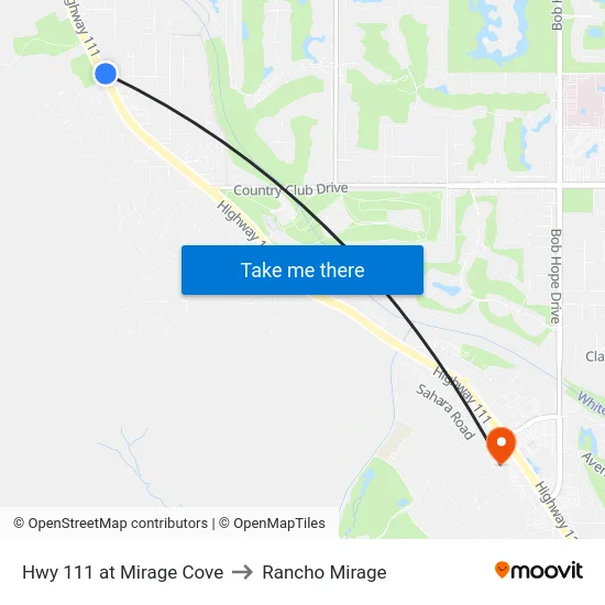 Hwy 111 at Mirage Cove to Rancho Mirage map