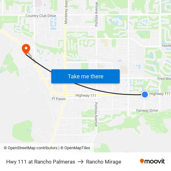 Hwy 111 at Rancho Palmeras to Rancho Mirage map