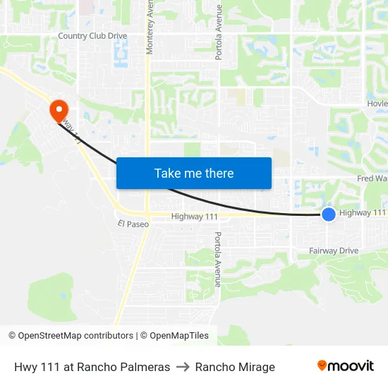 Hwy 111 at Rancho Palmeras to Rancho Mirage map