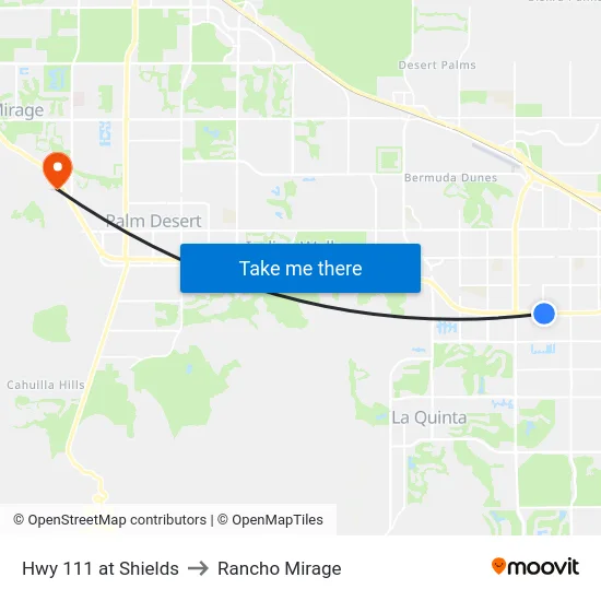 Hwy 111 at Shields to Rancho Mirage map
