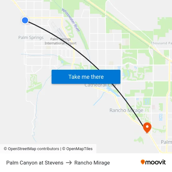 Palm Canyon at Stevens to Rancho Mirage map