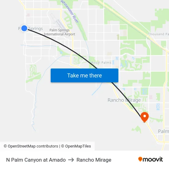 N Palm Canyon at Amado to Rancho Mirage map