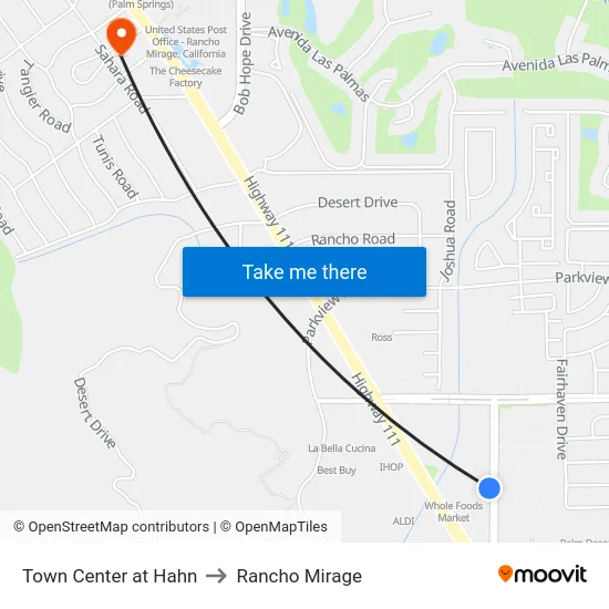 Town Center at Hahn to Rancho Mirage map
