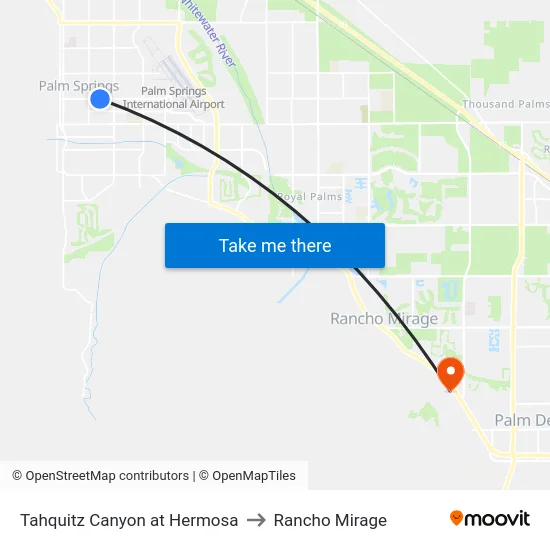 Tahquitz Canyon at Hermosa to Rancho Mirage map