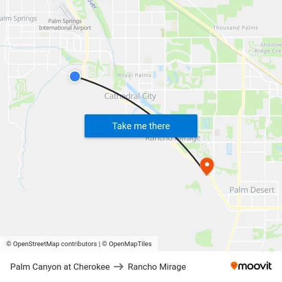Palm Canyon at Cherokee to Rancho Mirage map