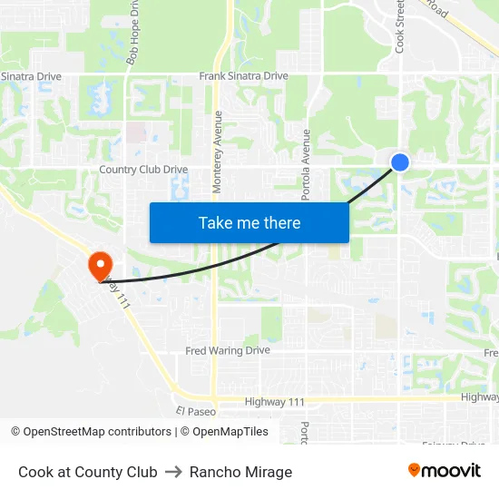 Cook at County Club to Rancho Mirage map