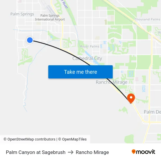 Palm Canyon at Sagebrush to Rancho Mirage map