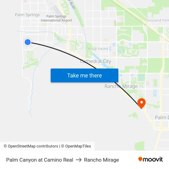 Palm Canyon at Camino Real to Rancho Mirage map