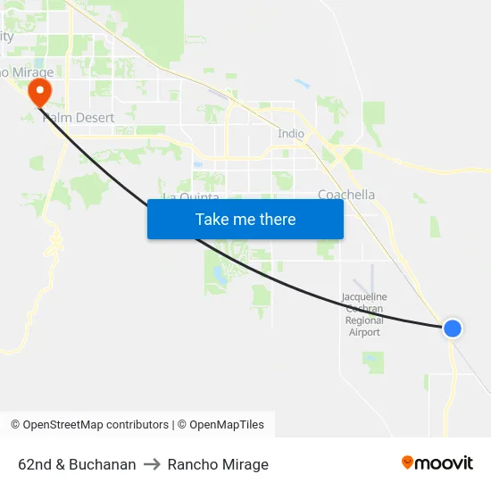 62nd & Buchanan to Rancho Mirage map