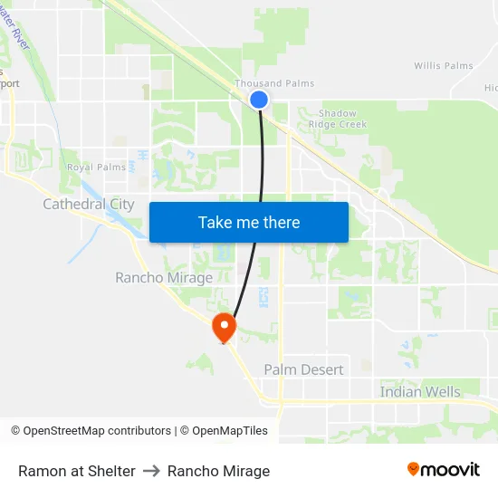 Ramon at Shelter to Rancho Mirage map