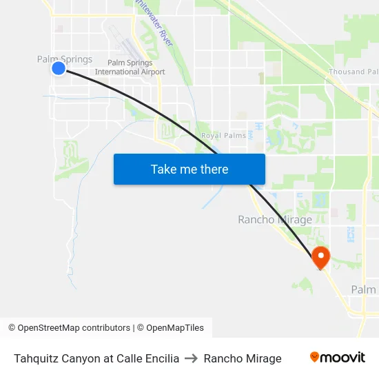 Tahquitz Canyon at Calle Encilia to Rancho Mirage map