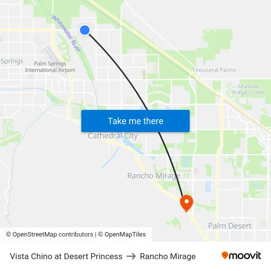Vista Chino at Desert Princess to Rancho Mirage map