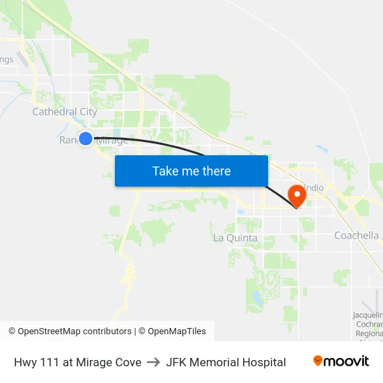 Hwy 111 at Mirage Cove to JFK Memorial Hospital map