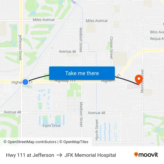 Hwy 111 at Jefferson to JFK Memorial Hospital map
