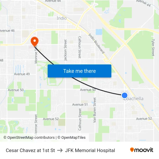 Cesar Chavez at 1st St to JFK Memorial Hospital map