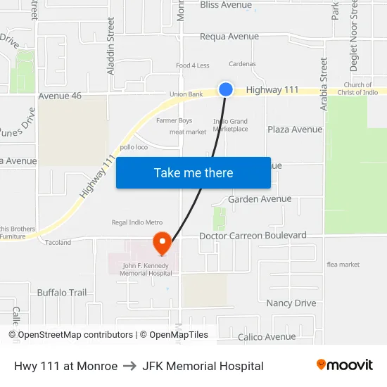 Hwy 111 at Monroe to JFK Memorial Hospital map