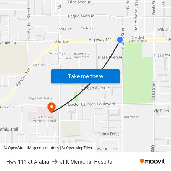 Hwy 111 at Arabia to JFK Memorial Hospital map